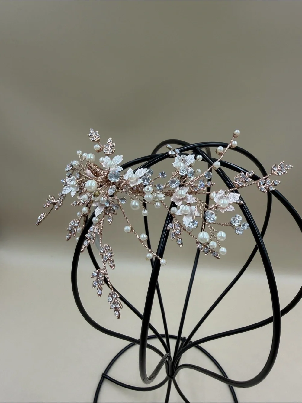 Rose Gold Pearl Crystal Bridal Hair Clip Floral Wedding Barrette NWT